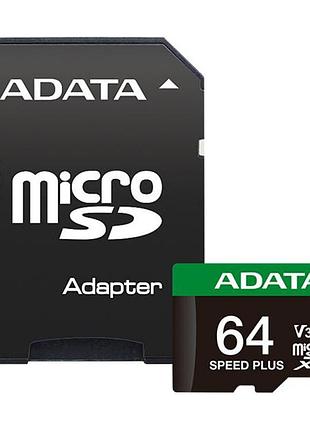 Карта пам'яті adata 64gb microsd class 10 uhs-i u3 v30 a2 speed plus (ud64gui3v30a2sp-ra1)