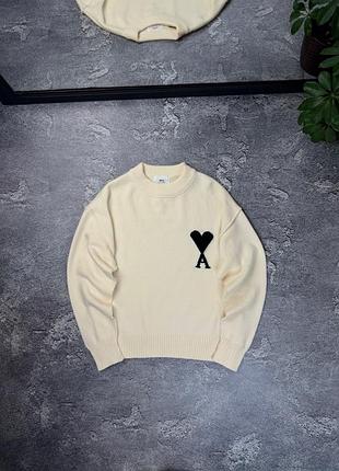 Светр унісекс ami білий з логотипом, розміри s, m, l, xl