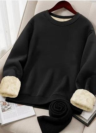 Теплый черный свитшот женский свободного кроя 1xl