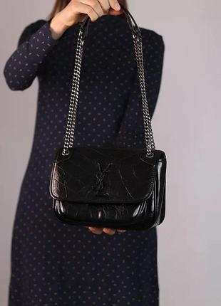 Кожаная женская сумочка yves saint laurent брендовая сумка из кожи классическая ив сен лоран деловая сумка для девушки через плечо