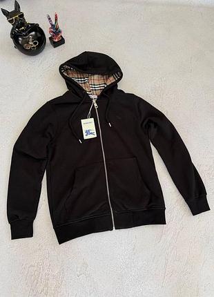 Кофта на молнии full zip burberry black, мужская спортивная толстовка чёрная s-xl