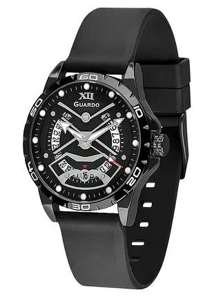 Чоловічий годинник guardo luxury collection 012751-3 чорний корпус силіконовий ремінець чорний циферблат з датою