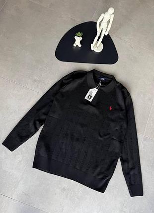 Чоловіча в'язана кофта polo ralph lauren black з візерунком косичка та застібкою на блискавці 1/3 s-xl