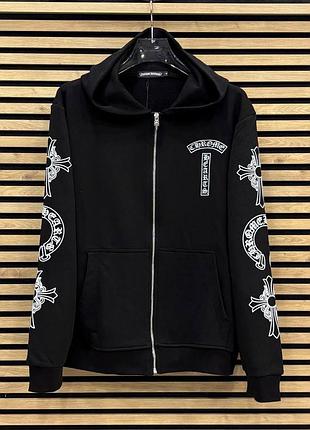 Зип-худи full zip chrome hearts черно-белое, кофта на молнии с капюшоном унисекс s-xl