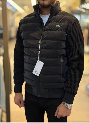 Куртка чоловіча lacoste black, чорна демісезонна вітрівка на блискавці s-xl
