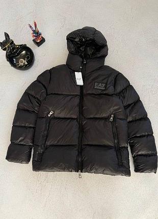 Мужская куртка пуховик armani ea7 black — тёплая зимняя стёганая куртка чёрного цвета s-xl