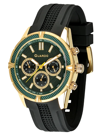Чоловічий годинник guardo premium 012758-4 золотистий корпус силіконовий ремінець зелений циферблат з датою