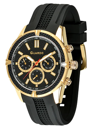 Мужские часы guardo premium 012758-3 золотистый корпус силиконовый ремешок чёрный циферблат с датой