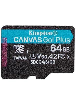 Карта пам'яті kingston 64gb microsdxc сlass 10 uhs-i u3 v30 a2 canvas go plus g4 (sdcg4/64gbsp)