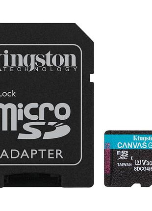 Карта пам'яті kingston 64gb microsdxc сlass 10 uhs-i u3 v30 a2 canvas go plus g4 (sdcg4/64gb)