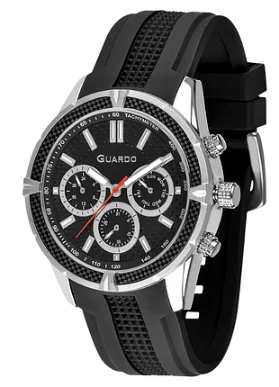Мужские часы guardo premium 012758-1 стальной корпус силиконовый ремешок чёрный циферблат с датой