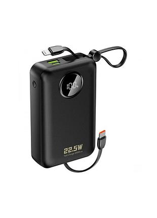 Батарея універсальна dudao 20000mah k14+ 22.5w, pd, qc, usb-a, usb-c(in/out), with built-in usb-c/lightning cables, black (6977196680016)