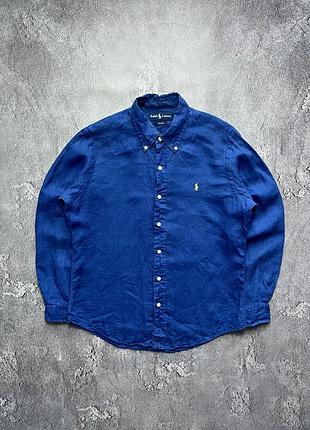 90x vintage винтажная льняная рубашка polo ralph lauren поло ральф лаурен big pony size l размер л