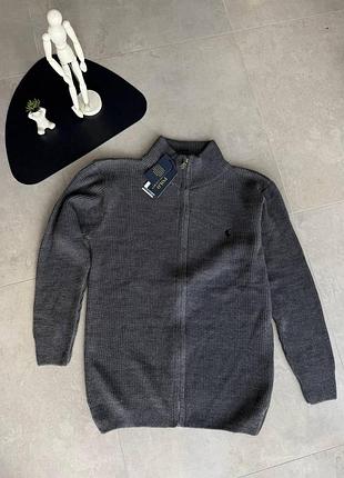 Чоловіча в'язана кофта кардиган на блискавці full zip polo ralph lauren grey сірий s-xl