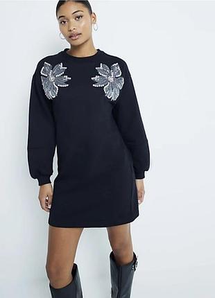 Черное платье туника river island,тканная трехнитка,р.м, без нюансов
