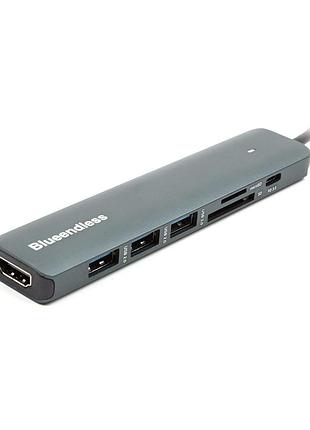 Концентратор usb type-c to hdmi, 3x usb type-a, sd, tf, usb type-c pd100w powerplant (ca913848)