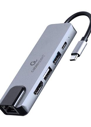 Концентратор cablexpert usb-c 5-in-1 (hub/hdmi/pd/lan) (a-cm-combo5-04)