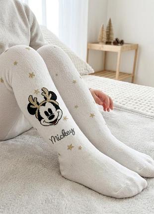 Дитячі новорічні колготки disney «міккі маус» білі з люрексом (92-98 см / 2-3 роки) disney