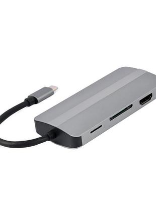 Концентратор cablexpert usb-c 8-in-1 (usb hub 3.0/hdmi//vga/pd/cr/stereo audio) (a-cm-combo8-02)