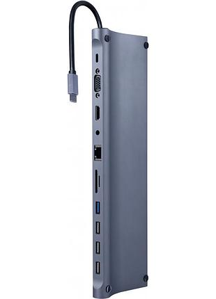 Концентратор cablexpert usb-c 9-in-1 (usb-hub + hdmi/vga/pd/cr/lan/3.5mm) (a-cm-combo11-01)