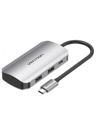 Концентратор vention usb3.1 type-c --> usb 3.0x4/pd 100w hub 5-in-1 (tnbhb)
