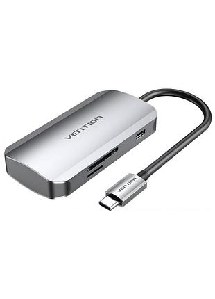 Концентратор vention usb3.1 type-c --> usb 3.0x3/sd/tf/pd 100w hub 6-in-1 (tnhhb)