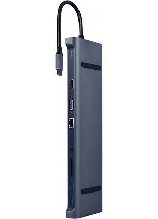 Концентратор cablexpert usb-c 9-in-1 (usb-hub + hdmi/vga/pd/cr/lan/3.5mm) (a-cm-combo10-01)
