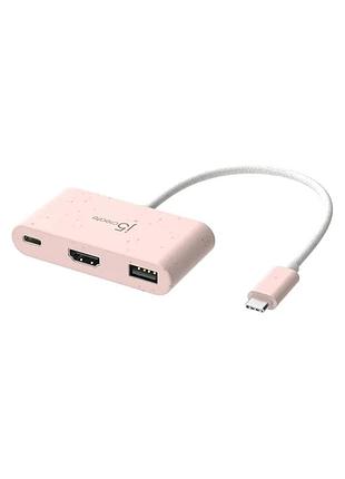 Концентратор j5create usb-c 3-in-1 1xhdmi + 1xusb 3.2 + 1xusb-c pd100w pink (jca379er-n)