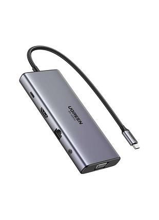 Порт-репликатор ugreen dock cm639 usb3.2 type-c->1xusb-a3.2/1xusb-a3.1/2xusb-c3.2/rj45/hdmi/vga/rj45/sd/tf+3.5mm pd (45520)