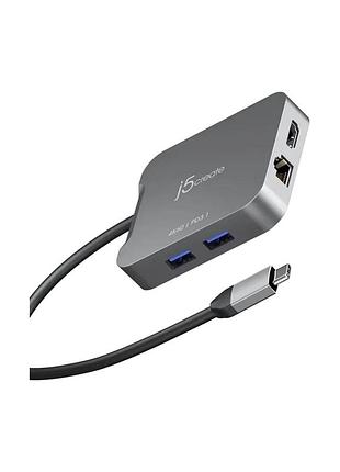 Концентратор j5create usb-c 5-in-1 1xhdmi + 1xusb 3.2 + 1xusb-c pd140w + 1xrj45 1000mbps gray (jcd3191-n)