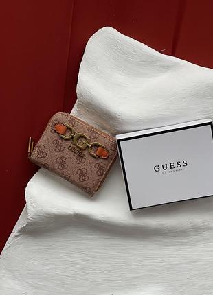 Жіночий шкіряний міні кошельок 11х9 см guess на блискавці маленький гаманець від гесс з монетницею в коробочці