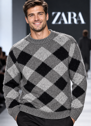 Чоловічий светр zara сірий з вовною l