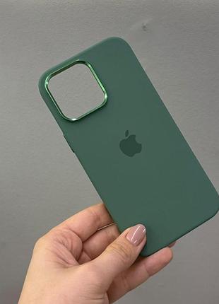 Чохол-накладка з magsafe для айфон 14 pro max, чохол silicone case з мікрофіброю для iphone 14 pro max (зелений)