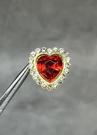 Пришивний декор (стразовий) серце, 15 мм, колір каменю- червоний, 1 шт, арт 020243, червоний
