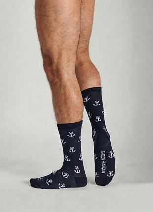 Носки мужские garcon francais chaussettes ancres оригинальные на подарок 43-46 синий с принтом якоря