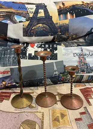 Винтажные металлические подсвечники с витой ножкой (набор 3 шт.)