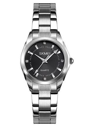 Жіночий класичний годинник skmei 1620sibk silver-black зі сріблястим металевим браслетом