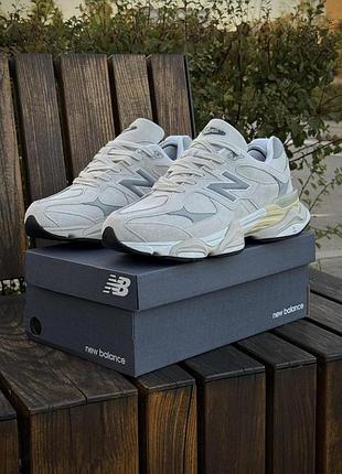 Зимние кроссовки new balance 9060 нью баланс из натуральной замши и кожи светло-серые для мужчин и женщин