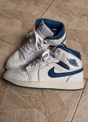 Кроссовки rare y2k nike air jordan 1 mid french blue white sneakers shoes men us 8.5 eu42
