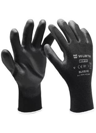 Рукавички захисні з поліуретановим покриттям wurth black pu m (пара) (0899402408)