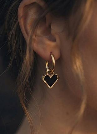 Серьги с черными сердцами нержавеющая сталь stainless steel