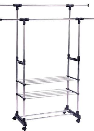 Вішалка для одягу triple stand hanger подвійна телескопічна 3 полиці для взуття 160х80х38 см (triple stand hanger_704)