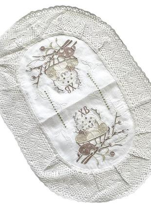 Салфетка (вышитая) на пасхальную корзину -пасха, 40*60 см, овальная, разноцветная, 1 шт, арт 020093, ассорти