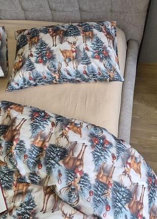 Олени new/бежевая пастель, turkish flannel 5d (евро)