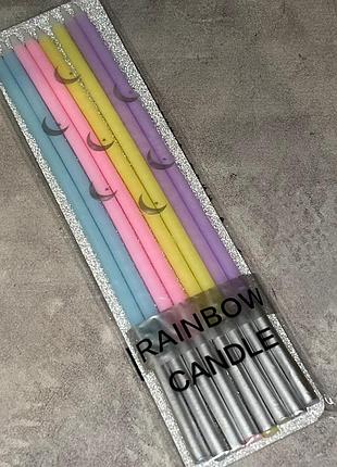 Свічки для торта різнокольорові "rainbow candle", 8 шт. у наборі, арт 020733, різнокольоровий