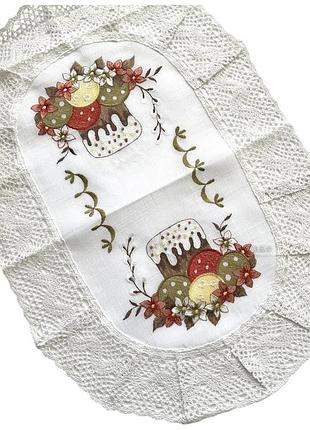 Салфетка (вышитая) на пасхальную корзину -пасха, 40*60 см, овальная, разноцветная, 1 шт, арт 020097, ассорти