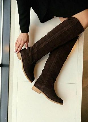 Замшевые высокие сапоги / ботфорты шоколадного цвета, размер 39/40👢✨