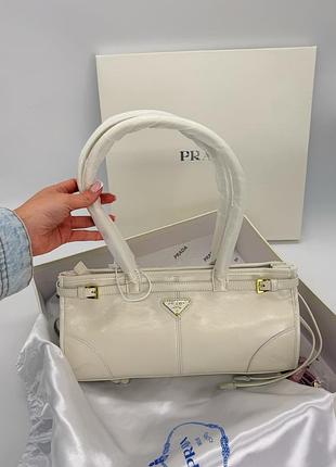 Prada bonnie soft lux cream leather handbag 32x16