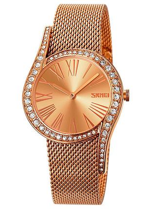 Жіночий годинник skmei 9252rgrose gold у класичному стилі з мінеральним склом та металевим браслетом