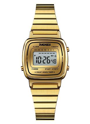 Жіночий годинник skmei 1901sgd gold steel золотистий електронний з підсвічуванням